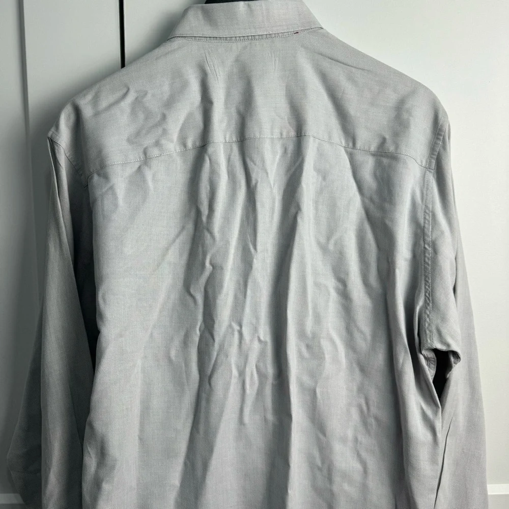 Alfani Men's Fitted Dress Shirt Button Front Button Up Gray Size Large 16